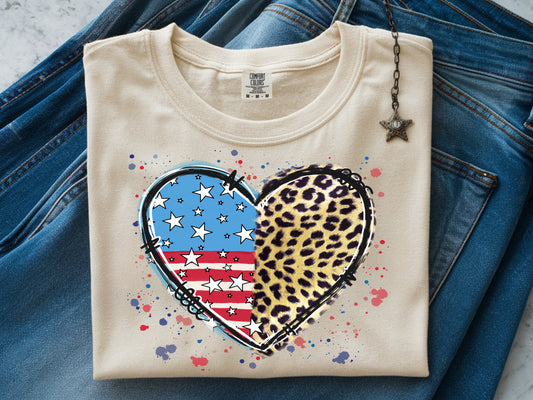 American Leopard Heart -Full Color - DTF Transfer - 2 to 5 business days
