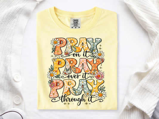 Floral Pray Repeat -Full Color - DTF Transfer - 2-5 Business Days