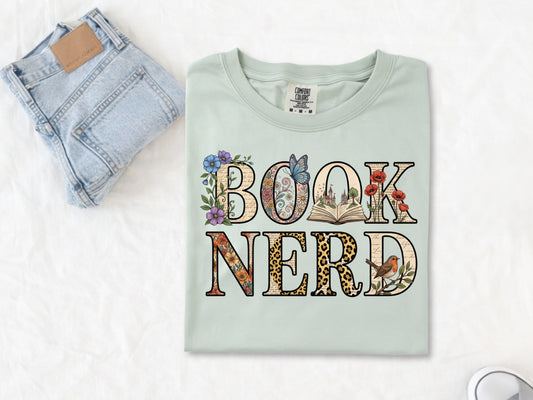 Book Nerd Floral - Full Color - DTF Transfer - 2-5 Business Days