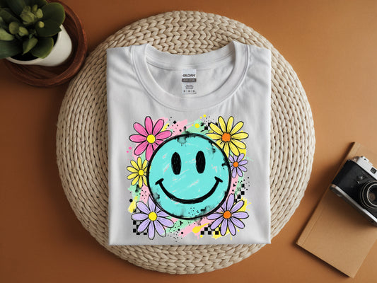 Flower Smiley- Full Color - DTF Transfer - 2 to 5 business days