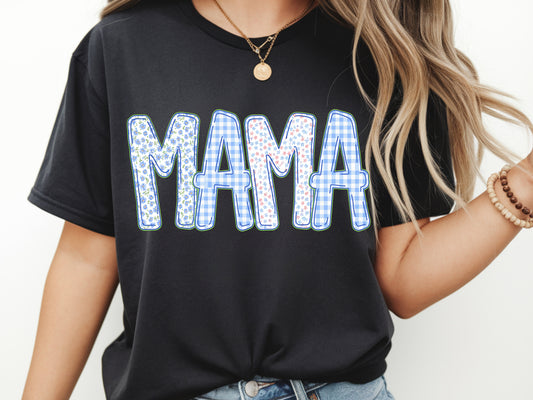 Blue Floral Mama - Full Color - DTF Transfer - 2-5 Business Days