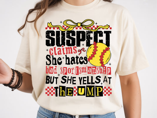 Suspect Softball - Full Color - DTF Transfer - 2 to 5 business days
