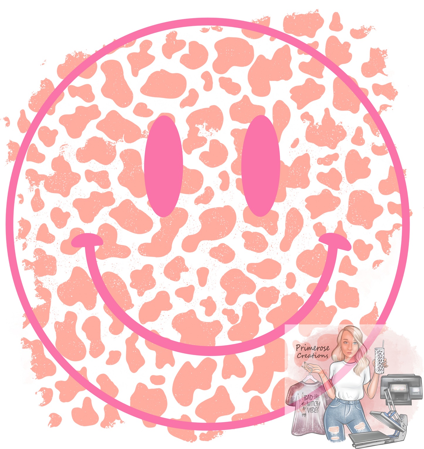 Pink Cow Print Smiley DTF