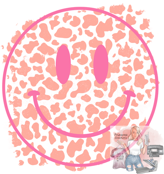 Pink Cow Print Smiley DTF