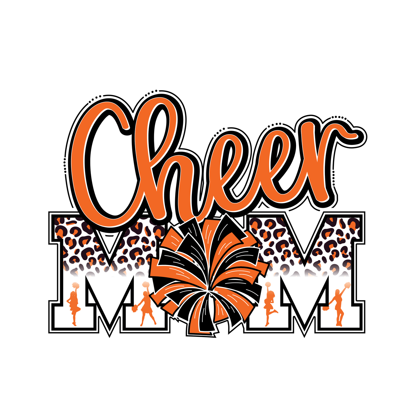 Cheer Mom Cheetah and Pom Poms Orange DTF