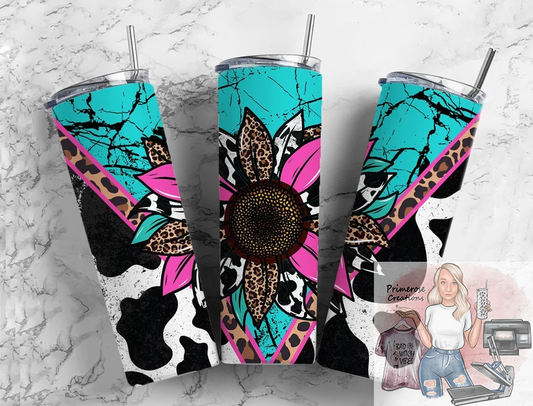 Colorful Sunflower and Cow Print Tumbler Wrap