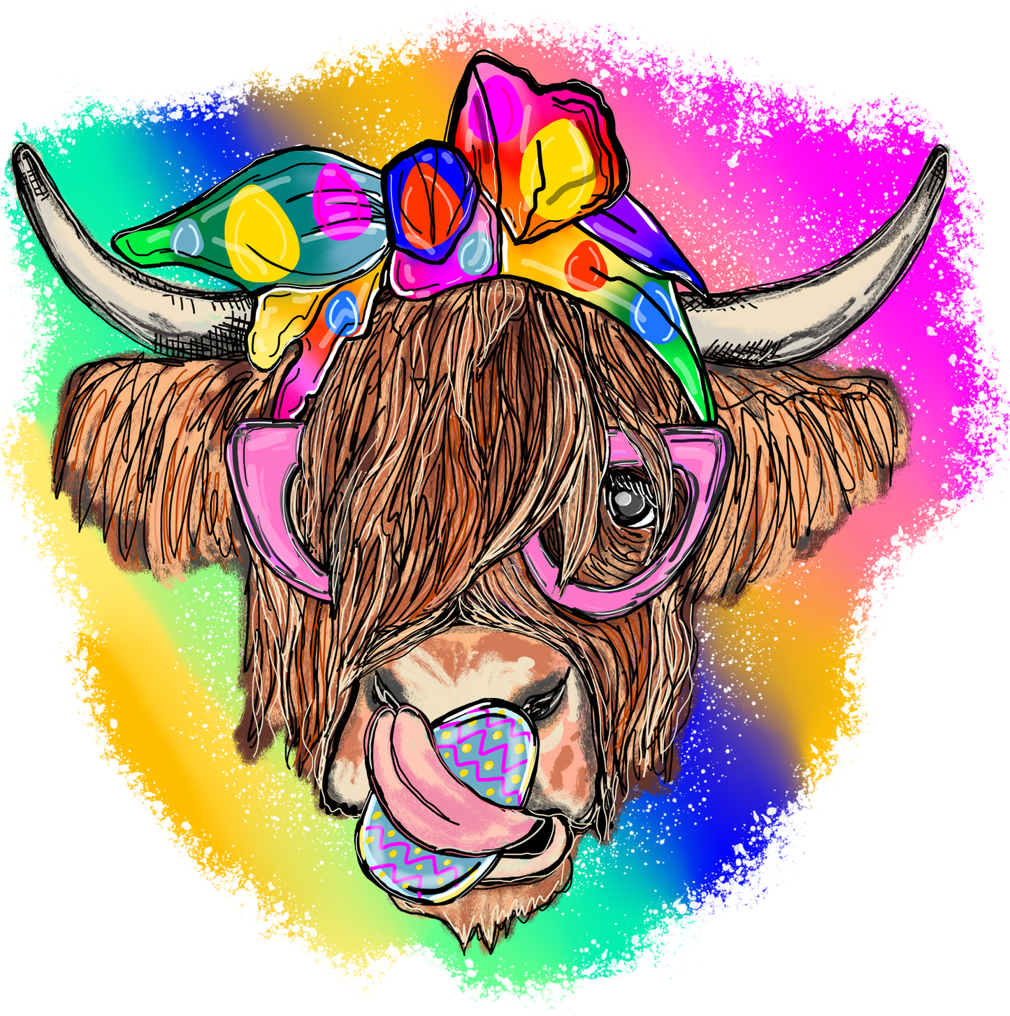 Easter Highland Cow Colorful DTF