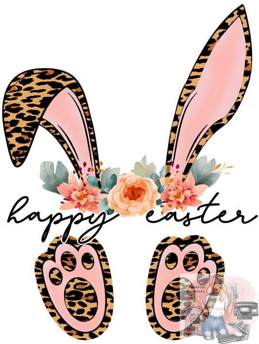 Happy Easter Leopard and Floral DTF