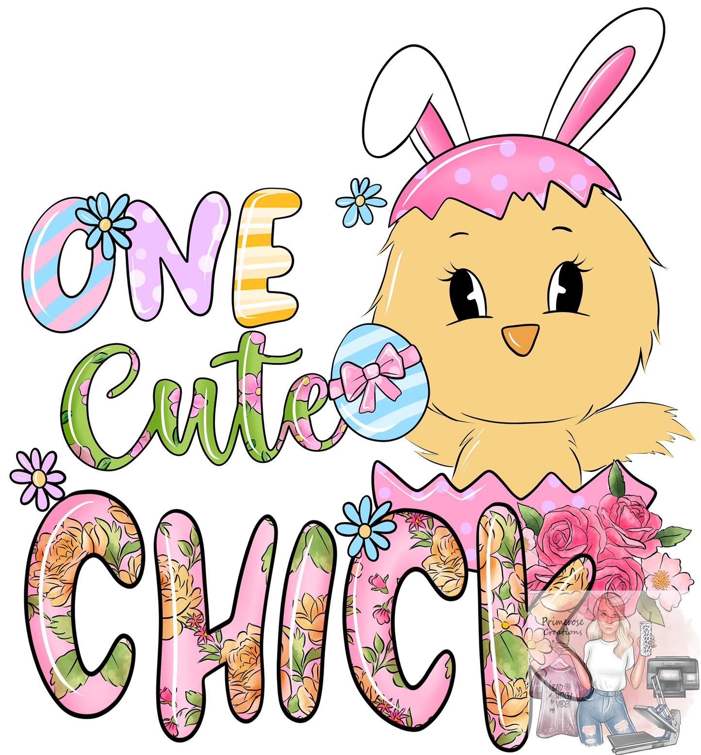 One Cute Chick Floral DTF